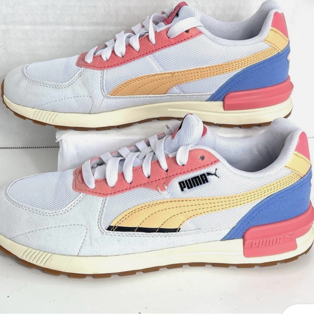 Puma White Sneakers with Coral and Pastel Accents